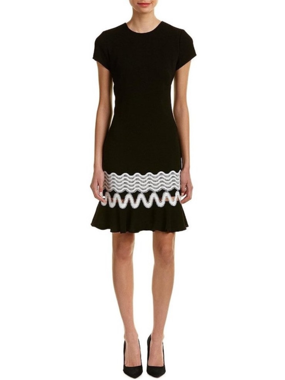 NWT Womens Size 0 Shoshanna Black White Lombard Short Sleeve Mini Dress